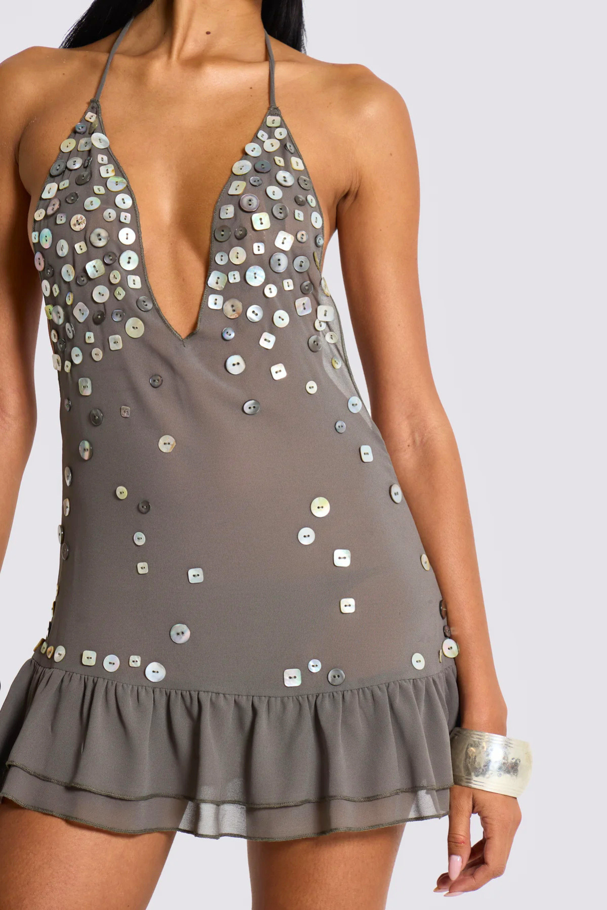 Melusa Halter Buttoned Mini Dress