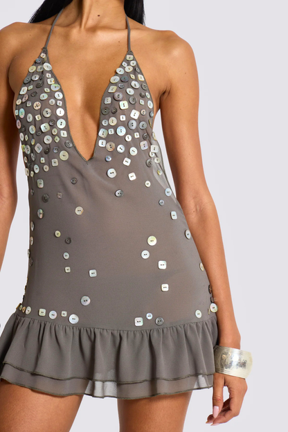 Melusa Halter Buttoned Mini Dress