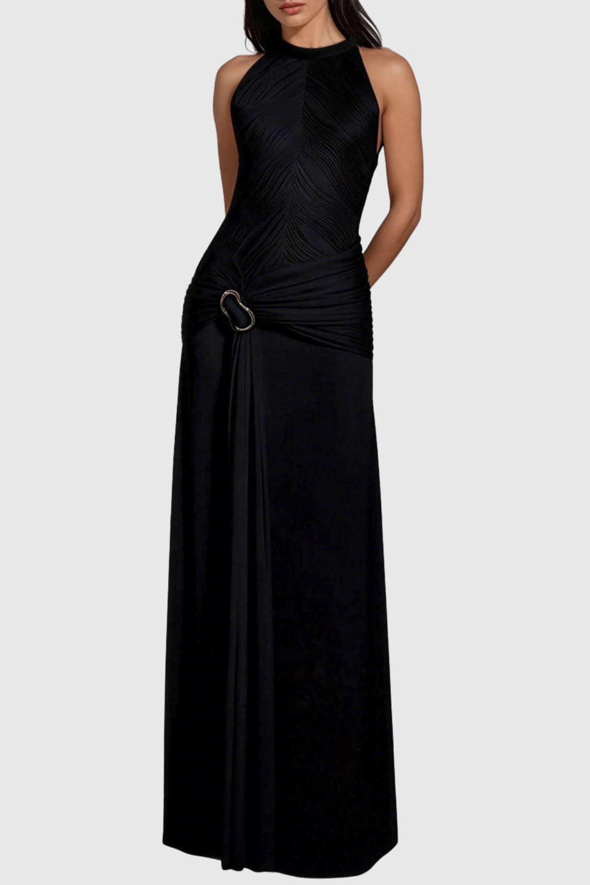 Meric Sleeveless Draped Maxi Dress - Black