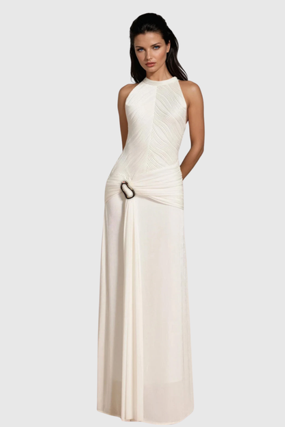 Meric Sleeveless Draped Maxi Dress - White