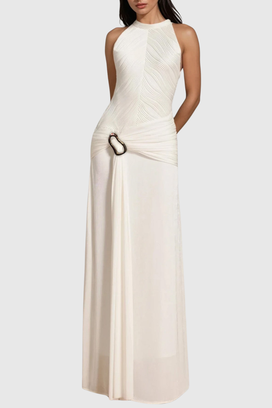 Meric Sleeveless Draped Maxi Dress - White