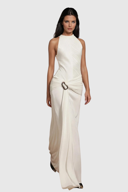 Meric Sleeveless Draped Maxi Dress - White