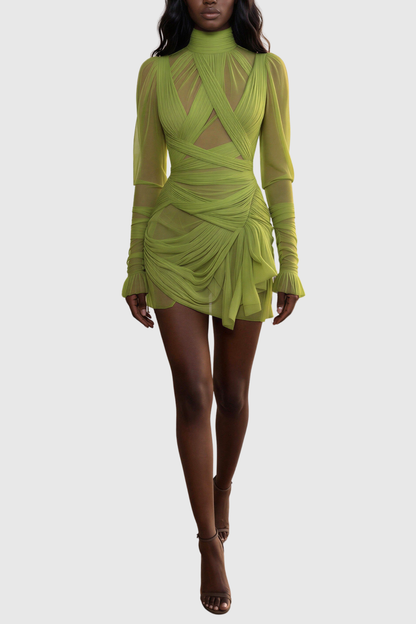 Merida Asymmetric Ruched Mini Dress