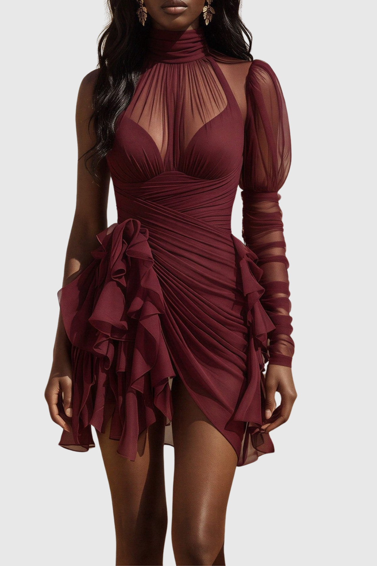 Merida One Shoulder Ruched Ruffle Mini Dress