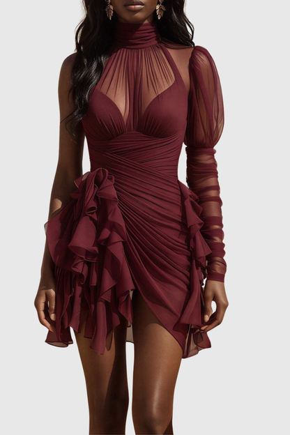 Merida One Shoulder Ruched Ruffle Mini Dress