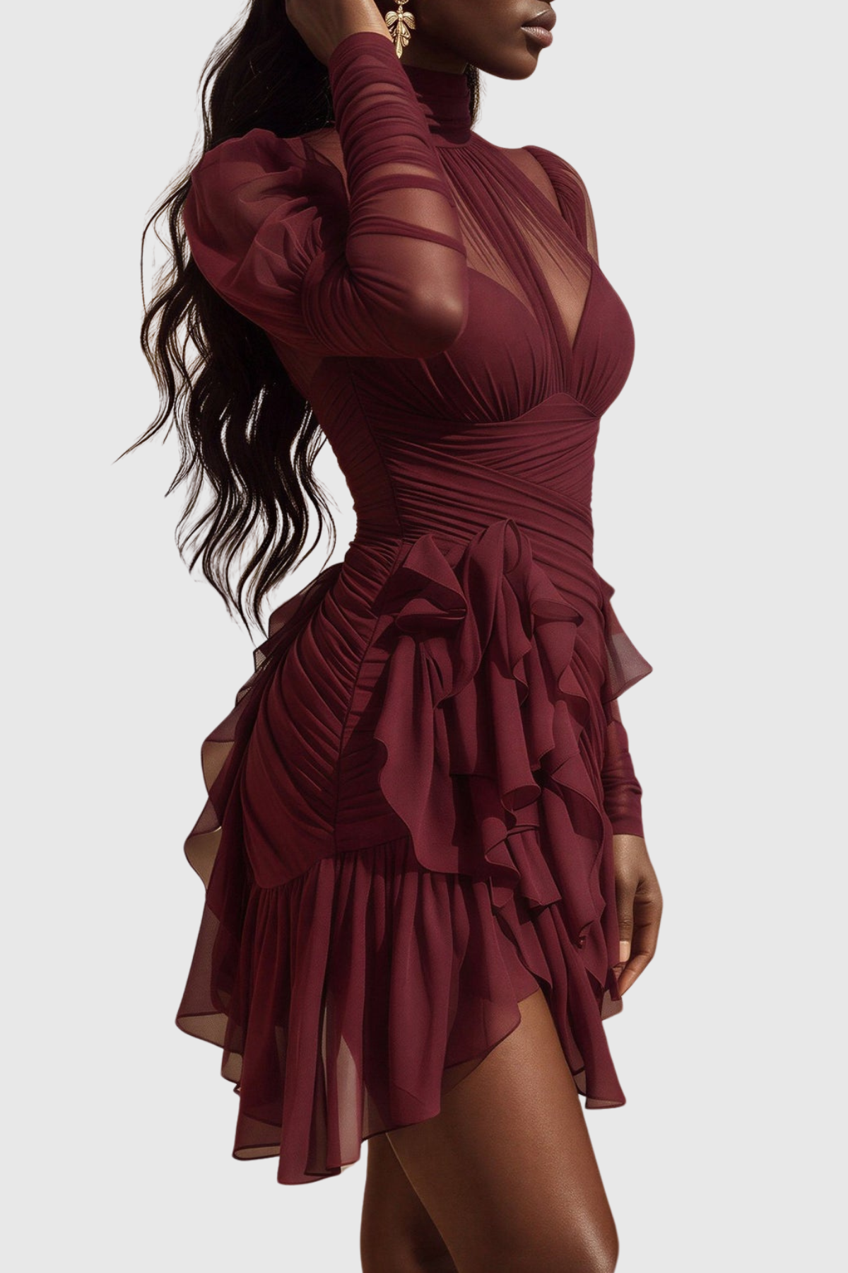Merida One Shoulder Ruched Ruffle Mini Dress