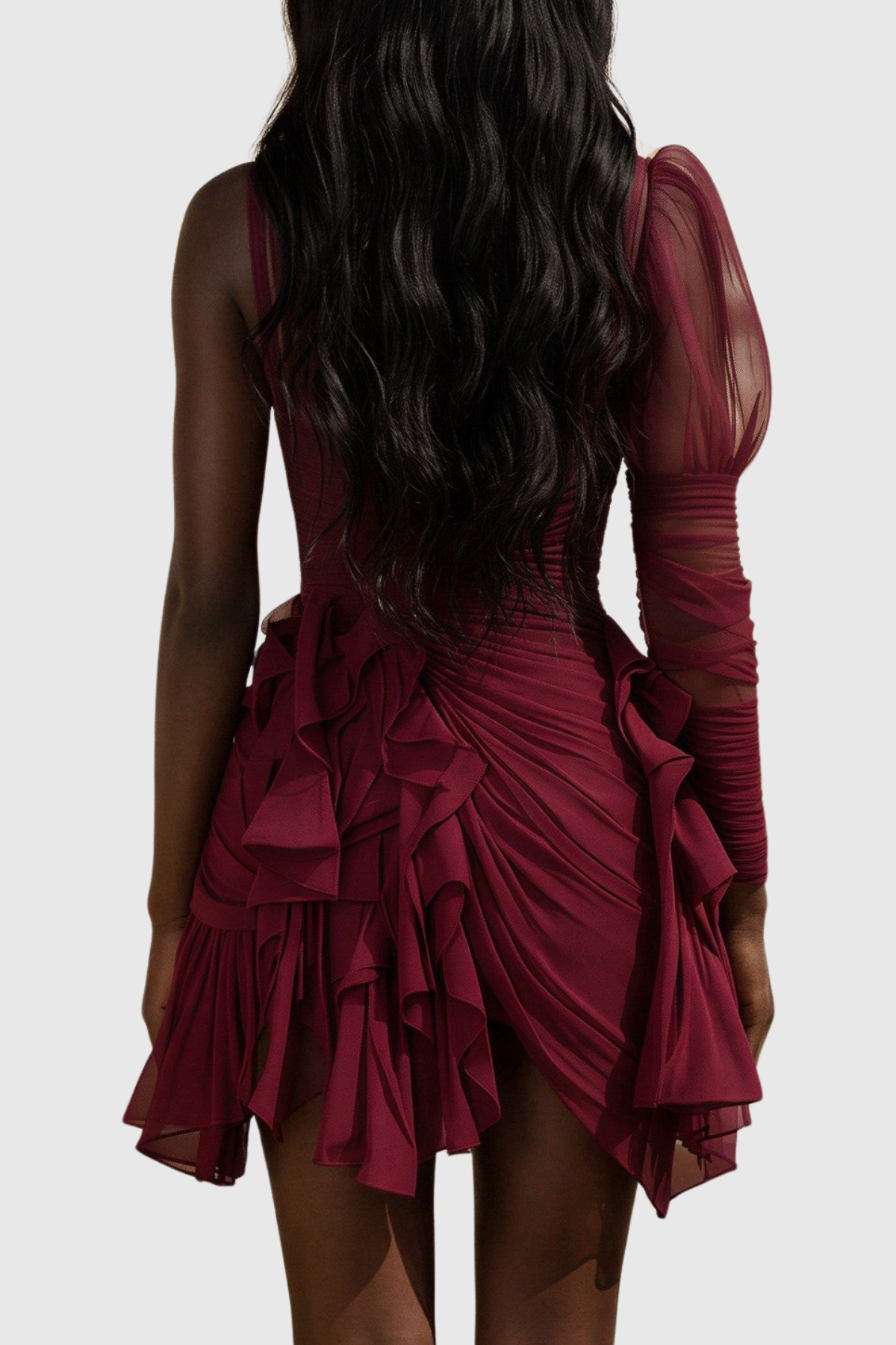 Merida One Shoulder Ruched Ruffle Mini Dress