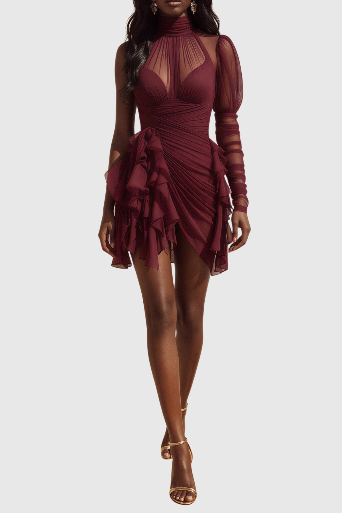 Merida One Shoulder Ruched Ruffle Mini Dress