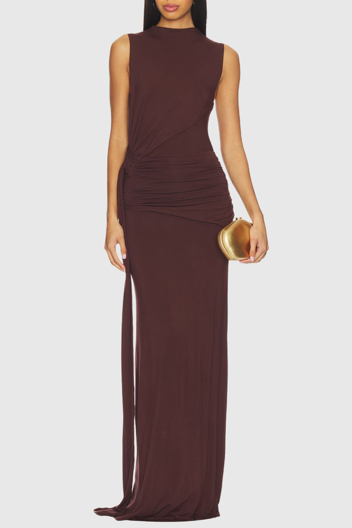 Meris Sleeveless Ruched Maxi Dress