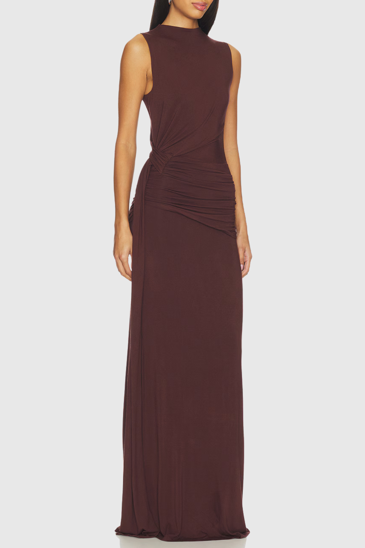 Meris Sleeveless Ruched Maxi Dress