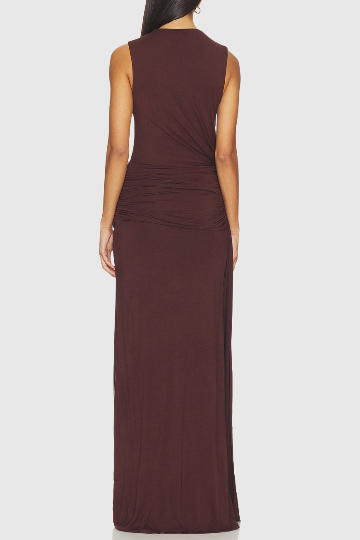 Meris Sleeveless Ruched Maxi Dress
