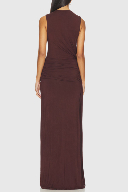 Meris Sleeveless Ruched Maxi Dress