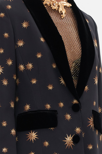 Merita Star Embroidered Feather Blazer & Pants Set