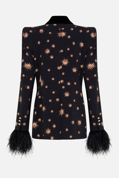 Merita Star Embroidered Feather Blazer & Pants Set