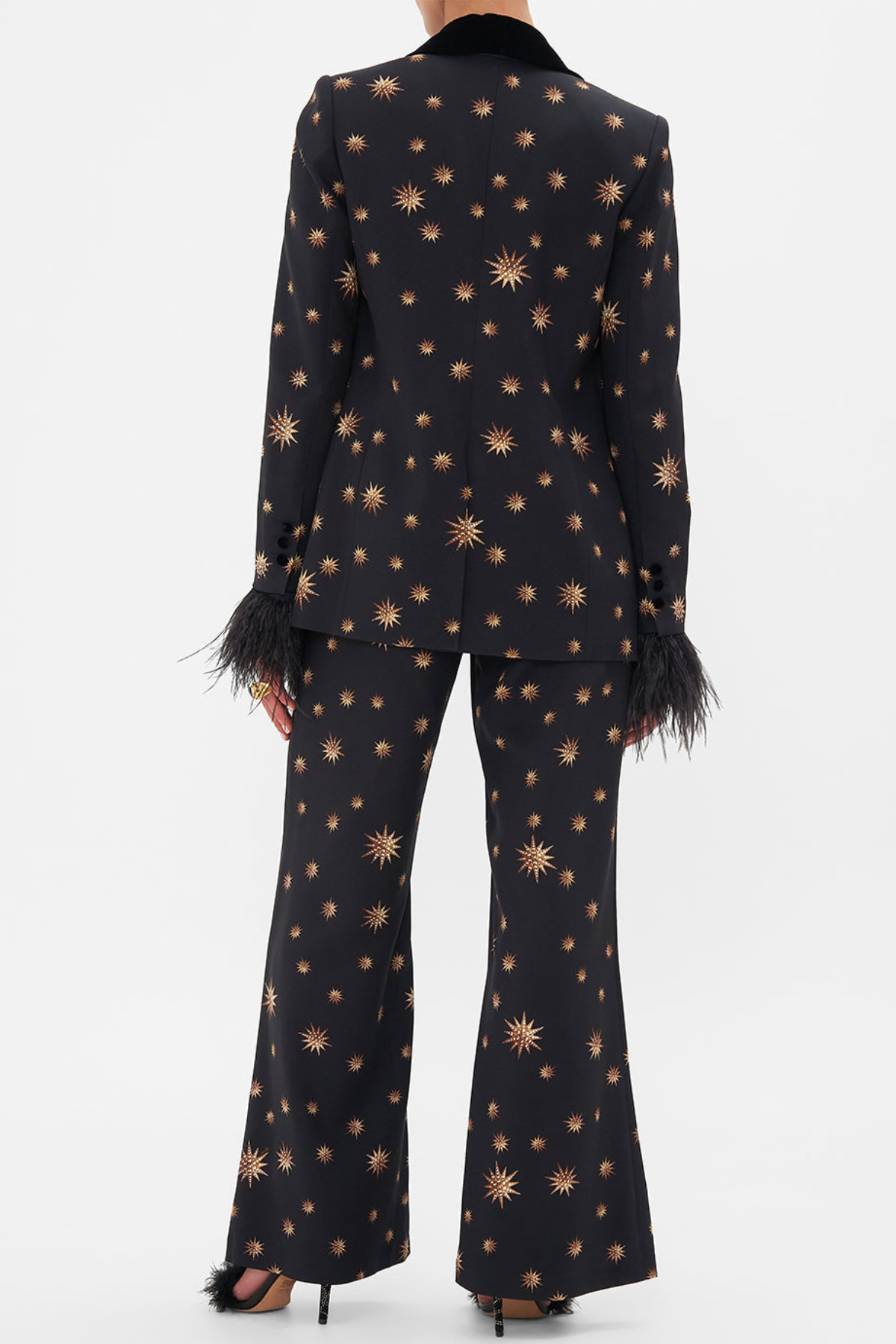 Merita Star Embroidered Feather Blazer & Pants Set