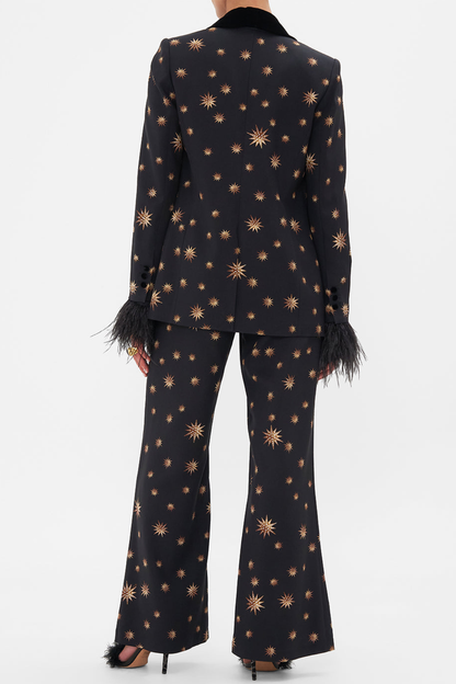 Merita Star Embroidered Feather Blazer & Pants Set