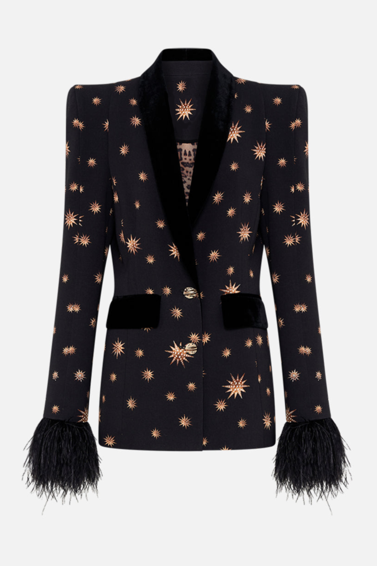 Merita Star Embroidered Feather Blazer & Pants Set