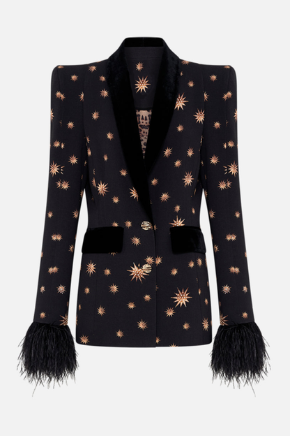 Merita Star Embroidered Feather Blazer & Pants Set