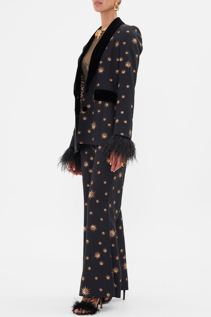 Merita Star Embroidered Feather Blazer & Pants Set