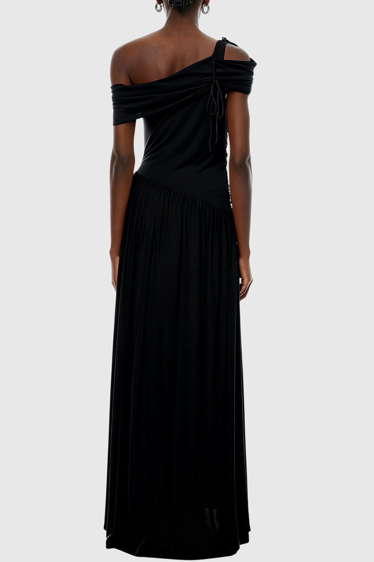 Merlin Asymmetric Ruched Maxi Dress - Black