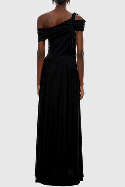 Merlin Asymmetric Ruched Maxi Dress - Black