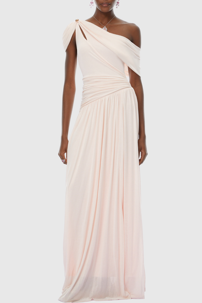 Merlin Asymmetric Ruched Maxi Dress - Pink
