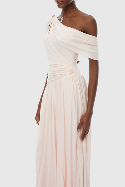 Merlin Asymmetric Ruched Maxi Dress - Pink