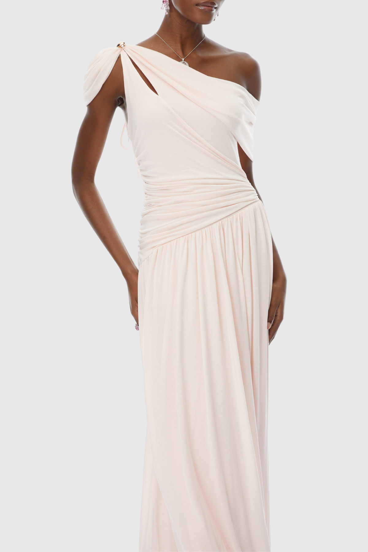 Merlin Asymmetric Ruched Maxi Dress - Pink