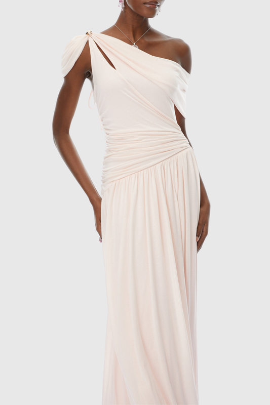 Merlin Asymmetric Ruched Maxi Dress - Pink