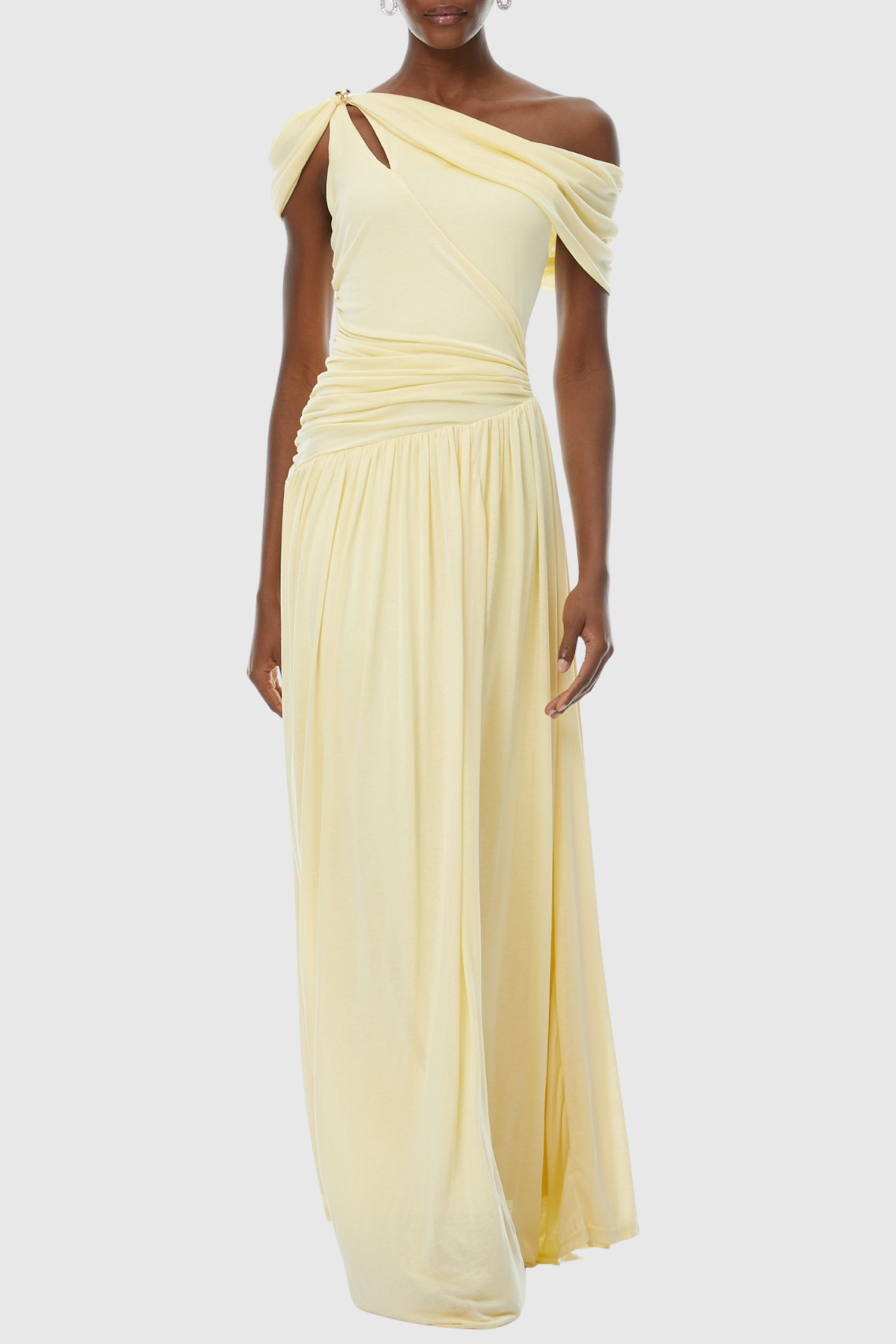 Merlin Asymmetric Ruched Maxi Dress - Yellow