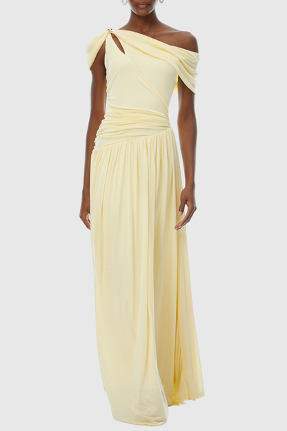 Merlin Asymmetric Ruched Maxi Dress - Yellow