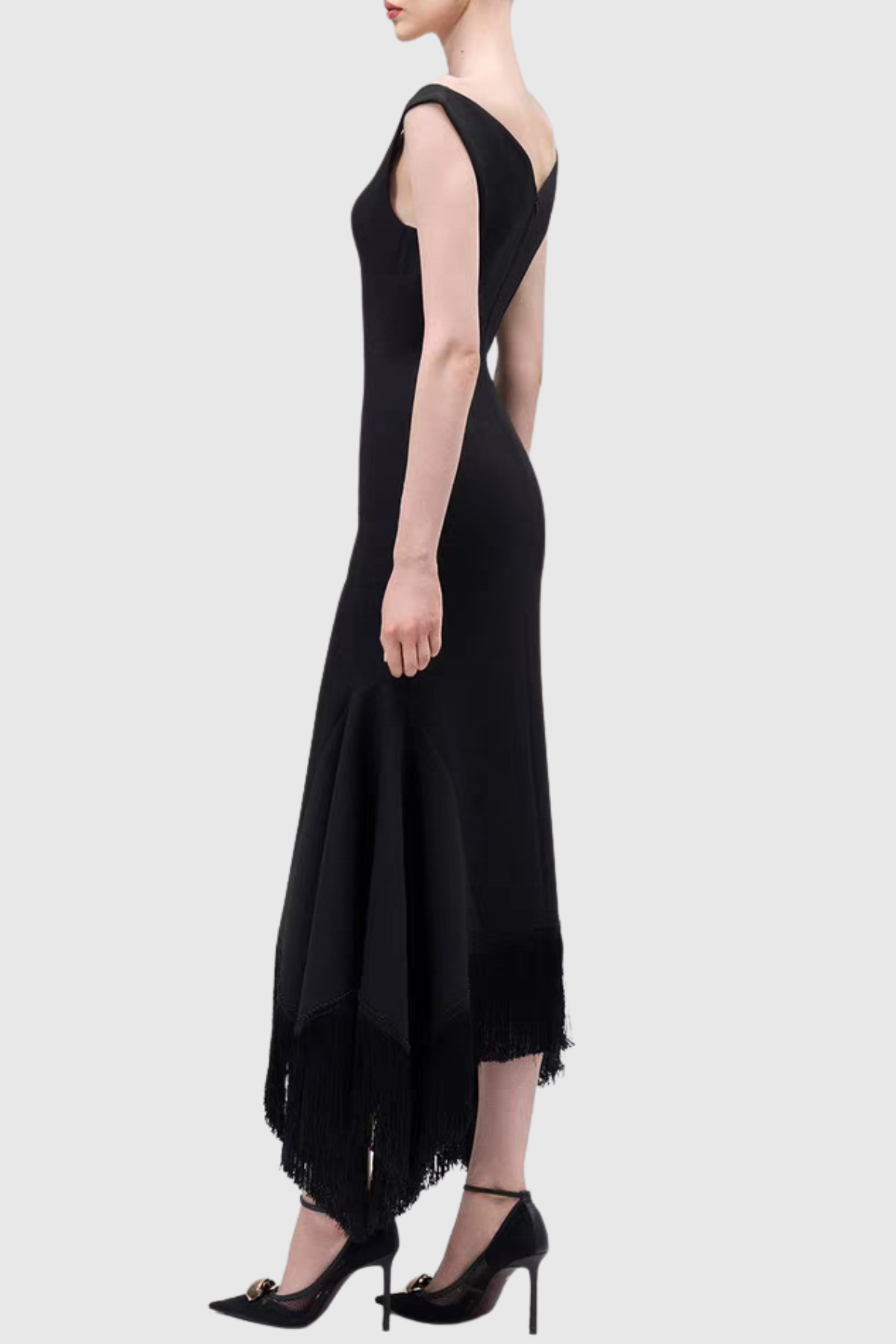 Mermaid V-Neck Fringe Midi Dress