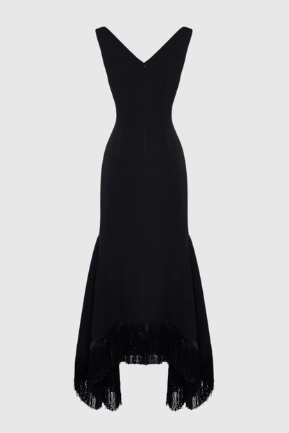 Mermaid V-Neck Fringe Midi Dress