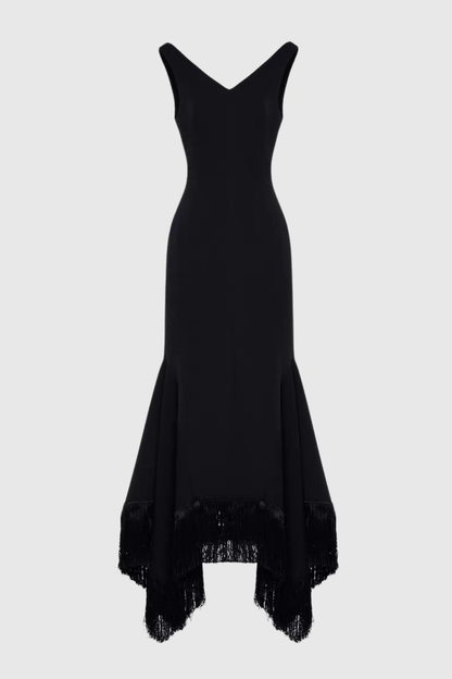 Mermaid V-Neck Fringe Midi Dress