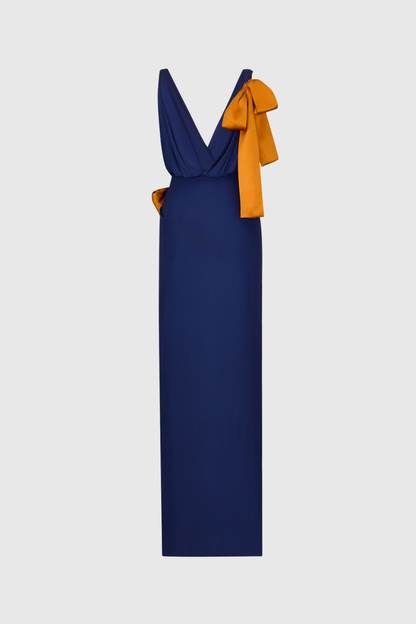 Merric Bow Embellished Contrast Maxi Dress