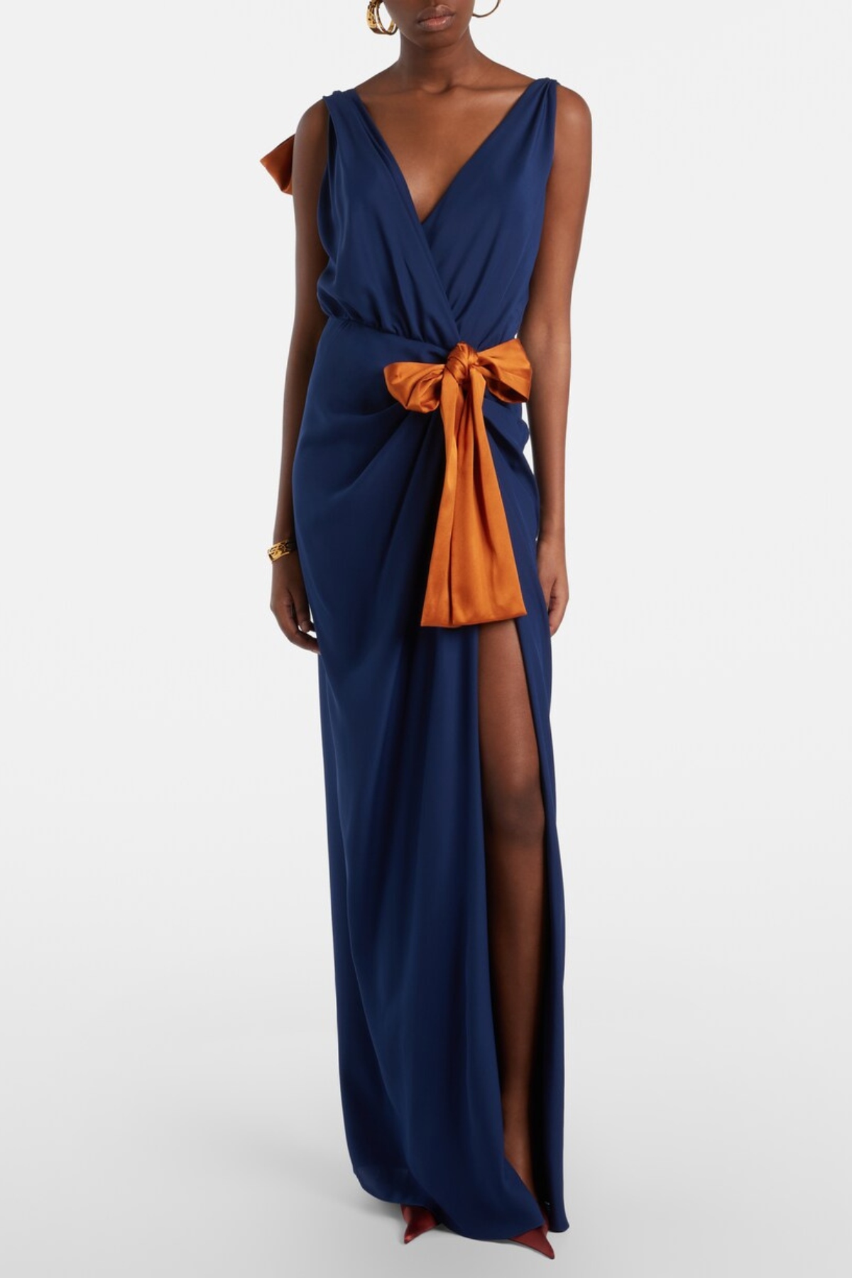 Merric Bow Embellished Contrast Maxi Dress