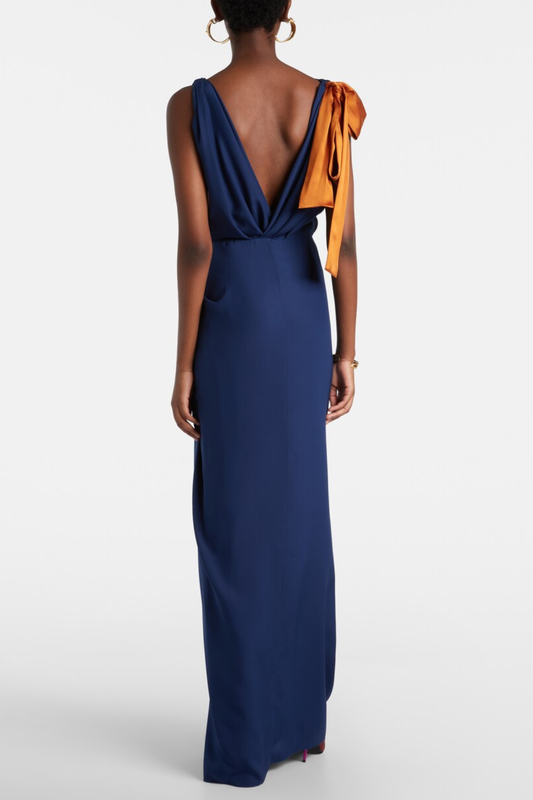 Merric Bow Embellished Contrast Maxi Dress
