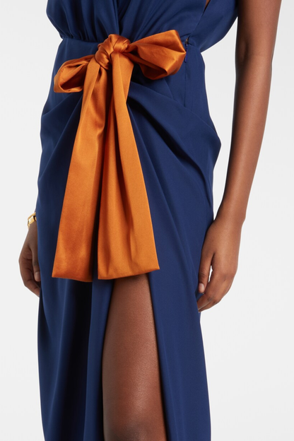 Merric Bow Embellished Contrast Maxi Dress