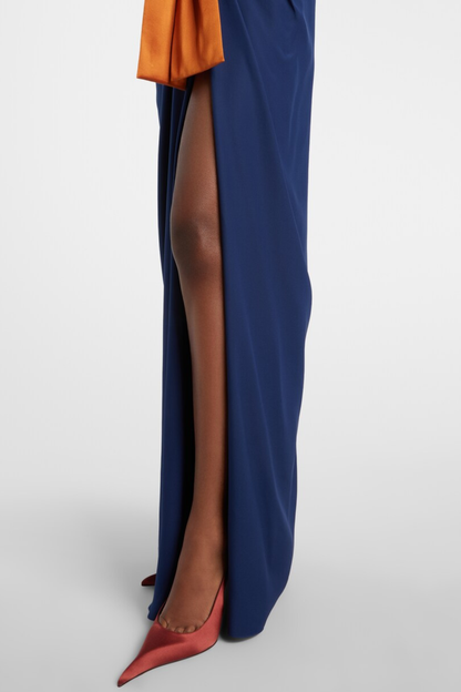 Merric Bow Embellished Contrast Maxi Dress