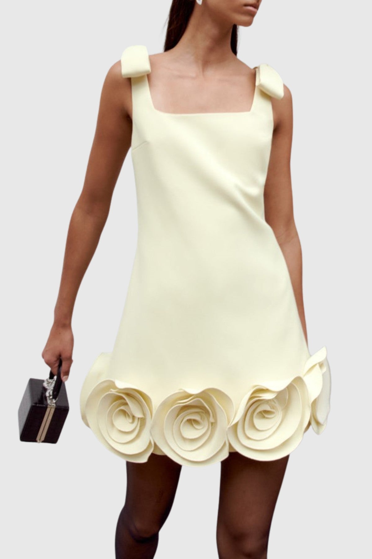 Miamor Floral Appliqué Mini Dress - Yellow