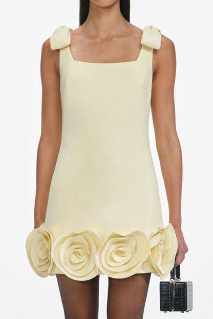 Miamor Floral Appliqué Mini Dress - Yellow