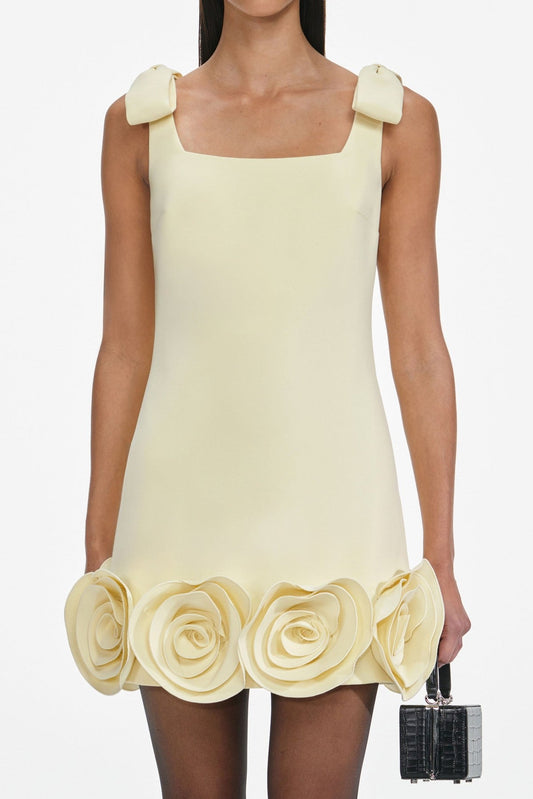 Miamor Floral Appliqué Mini Dress - Yellow