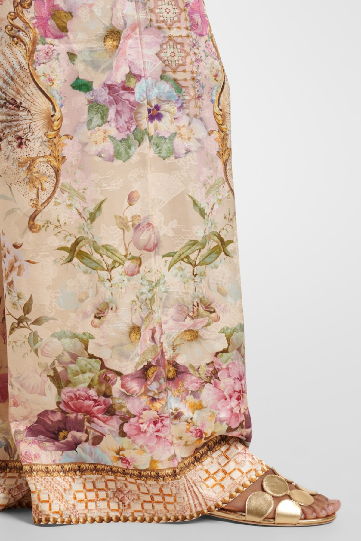 Mibara Floral Print Lace Trim Blouse