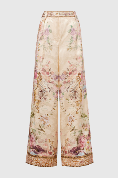 Mibara Floral Print Lace Trim Blouse