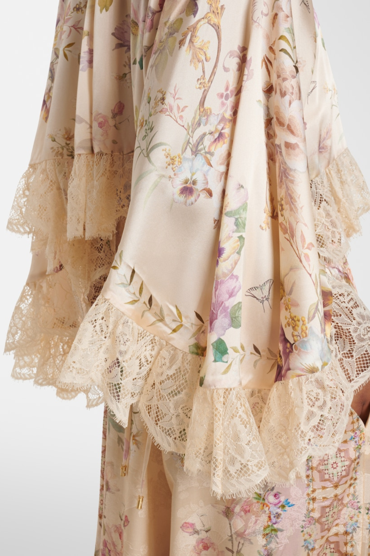 Mibara Floral Print Lace Trim Blouse