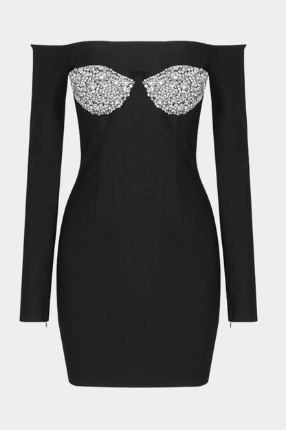 Micaela Crystal Embellished Off Shoulder Mini Dress
