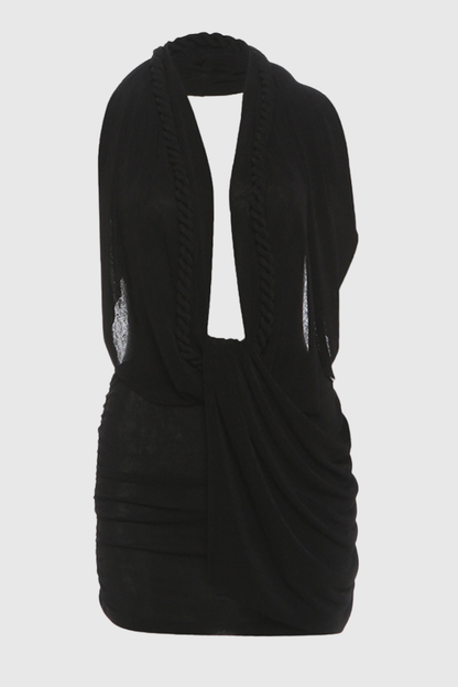 Micaia Halter Rope Ruched Mini Dress - Black