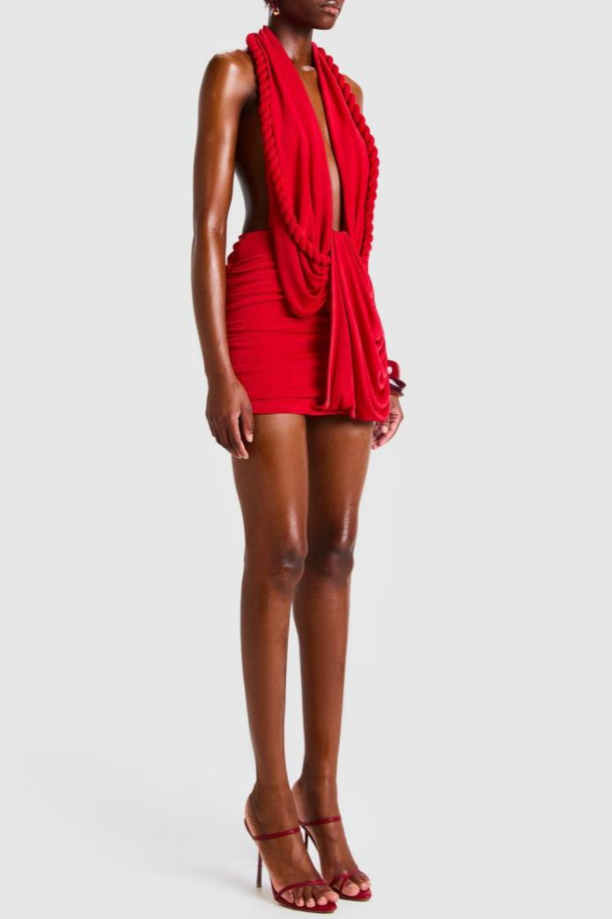 Micaia Halter Rope Ruched Mini Dress - Red