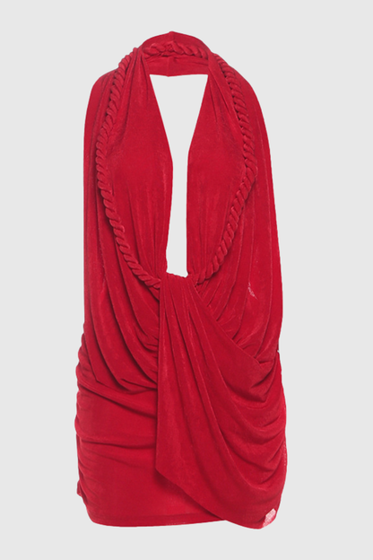 Micaia Halter Rope Ruched Mini Dress - Red