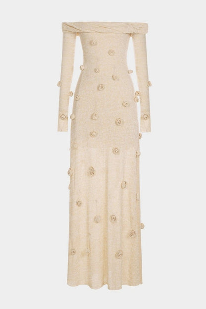 Mihi Floral Off Shoulder Knit Maxi Dress